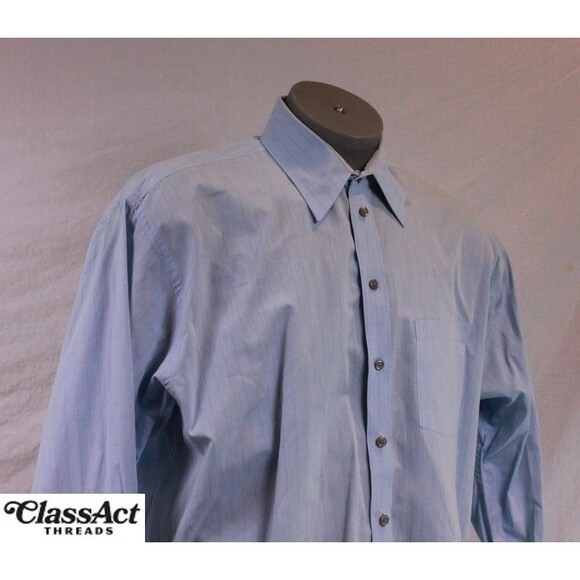 Kenneth Cole New York Mens Dress Shirt Blue Striped 17 - Picture 2 of 4